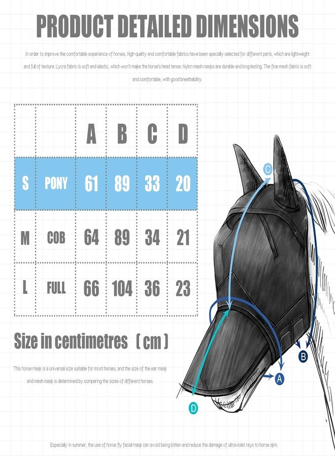 LUOKER Horse Fly Mask,Horse Fly Mask with Nose,Masks for Horses with Ears,Ear Bonnet for Horses,Donkey Mask Fabric with Purple Line Protection Soft Mesh for Horse Summer (Blue, S) - Image 2